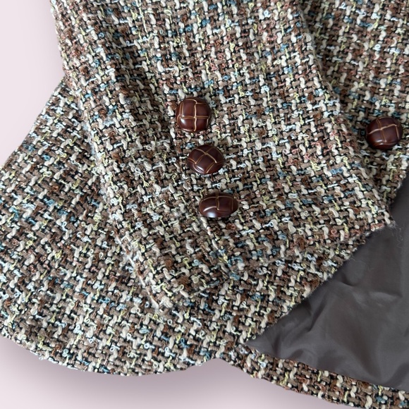 Women’s Vintage Newport News Brown Blue Tweed Faux Button Front Blazer Size 10 - Picture 3 of 12